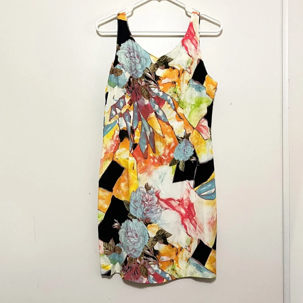 Vintage Crystal Floral Abstract 90s Sleeveless Dress M - Picture 1 of 10